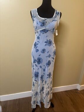 NWT Vintage Mine Blue Floral Sleeveless Maxi Dress